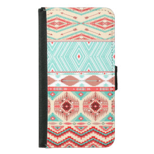 Funda Cartera Para Samsung Galaxy S5 Patrón azteca tribal de coral rosa y azul boho