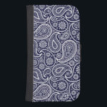 Funda Cartera Para Galaxy S4 Patrón de Paisley azul de la Marina Blanca y Oscur<br><div class="desc">El elegante patrón paisley blanco sobre el color de fondo azul marino oscuro puede cambiar.</div>