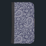 Funda Cartera Para Galaxy S4 Patrón de Paisley azul de la Marina Blanca y Oscur<br><div class="desc">El elegante patrón paisley blanco sobre el color de fondo azul marino oscuro puede cambiar.</div>