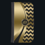 Funda Cartera Para Galaxy S4 Patrón elegante de chevron negro y dorado moderno<br><div class="desc">Patrón de zigzag chevron moderno geométrico negro y dorado y diseño de líneas modernas dinámicas. Personalizado y monograma opcional. Varias variaciones en este diseño, con una posición diferente de los elementos y diferentes combinaciones de colores. No purpurina real o acabado metálico, sino efecto de imagen digital. Si necesita ayuda para...</div>