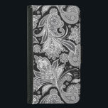Funda Cartera Para Samsung Galaxy S5 Patrón Paisley de vintage floral blanco y negro<br><div class="desc">Patrón de paisajes ornamentales florales de color blanco y negro.</div>