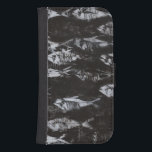 Funda Cartera Para Galaxy S4 Pescado blanco fósil sobre fondo negro<br><div class="desc">Esta imagen de inspiración fósil es perfecta para tu colección de peces. Esta imagen es sencilla ya que sólo incluye dos colores: negro y blanco. Elija esta huella hoy en su producto.</div>
