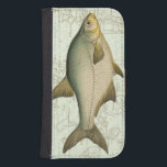 Funda Cartera Para Galaxy S4 Pescado de agua dulce en el mapa<br><div class="desc">Esta imagen ilustra un cuadro detallado de un pez de agua dulce. El fondo es un mapa vintage de color acuático claro. Este diseño se adaptaría perfectamente a cualquier producto de su colección de pesca.</div>