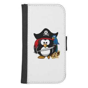 Funda Cartera Para Galaxy S4 Pingüino pirata Personalizado con loro