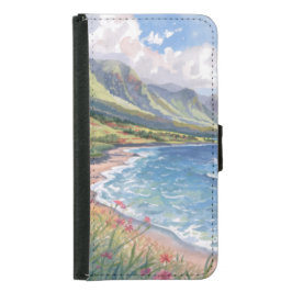 Funda Cartera Para Samsung Galaxy S5 Playa de Flores Hawaii