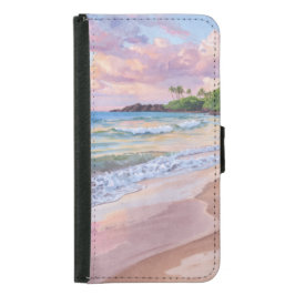 Funda Cartera Para Samsung Galaxy S5 Puesta de sol rosa Hawaii