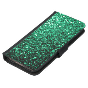Funda Cartera Para Samsung Galaxy S5 Purpurinas de imitación de Emerald Green brillan