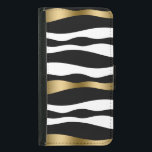 Funda Cartera Para Samsung Galaxy S5 Rayas de cebra abstractas, dorado negro y blanco<br><div class="desc">Elegante blanco negro y dorado acentos abstracto rayas de cebra onduladas</div>