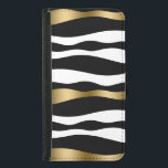 Funda Cartera Para Samsung Galaxy S5 Rayas de cebra abstractas, dorado negro y blanco<br><div class="desc">Elegante blanco negro y dorado acentos abstracto rayas de cebra onduladas</div>