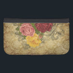 Funda Cartera Para Galaxy S4 Rosas de la cosecha de oro<br><div class="desc">Elegantes rosas rojas,  rosas y amarillas con remolinos grabados sobre un fondo adamascado de oro muy detallado.</div>