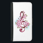 Funda Cartera Para Samsung Galaxy S5 Tejidos musicales notas de colores con flores de S<br><div class="desc">El aroma rosa del trébol con delicadas y detalladas flores japonesas de cerezo rosadas en un fondo blanco pintado con pintura azul claro. Sakura rosa floreciente.</div>