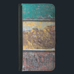 Funda Cartera Para Samsung Galaxy S5 Textura Rústica Con Pintura Desechable Sobre Metal<br><div class="desc">Una cartera telefónica con una textura rústica y fresca como fondo. Rayas horizontales de pintura amarilla y verde rojas que se descascaran y se despegan de una pared metalizado vieja y oxidada. Parece viejo,  con el tiempo y descolorido.</div>