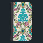 Funda Cartera Para Galaxy S4 Turquesa del ciruelo de los estampados de flores<br><div class="desc">Los estampados de flores de la turquesa,  del ciruelo,  verdes y púrpuras se encuentran en un fondo blanco para traer esta impresión del damasco de junio Erica Vess a la vida. Trabajos como regalo para sí mismo,  un amigo,  o un miembro de la familia.</div>