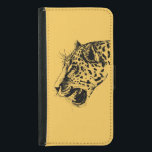 Funda Cartera Para Samsung Galaxy S5 Un Ilustracion de leopardo negro y amarillo dibuja<br><div class="desc">Un dibujo realista de leopardo negro y amarillo. Guay luce manchas negras con la boca abierta y rugiendo,  mostrando sus dientes puntiagudos. Feroz y hermoso.</div>