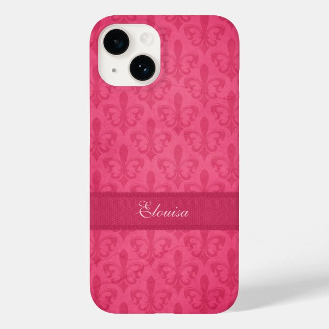 Funda con nombre Fleur de Lis damask iphone rosa 6 (Reverso )