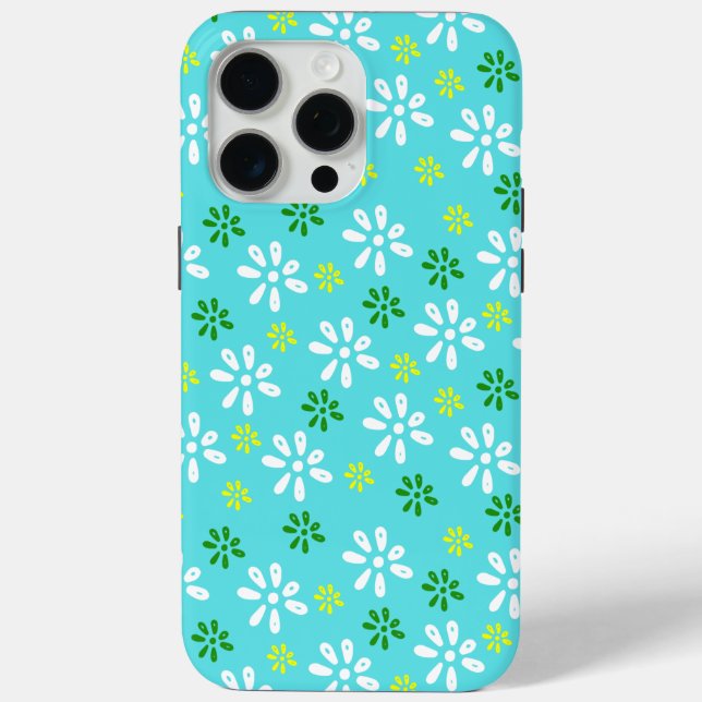 Funda con patrón de flores turquesa para 15 Pro Ma (Reverso )