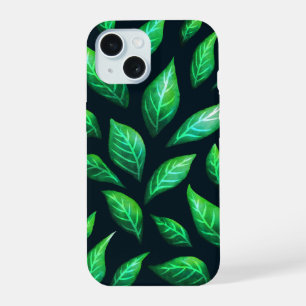 Funda con patrón de hojas verdes oscuras dibujadas