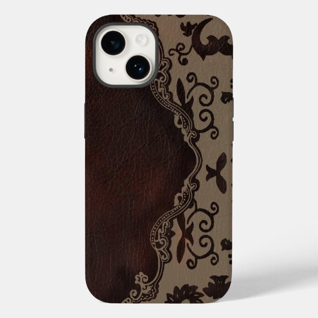 funda Damask iphone de piel marrón de moda5 (Reverso )
