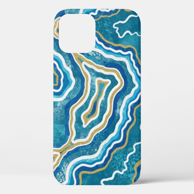 Funda de Agate Gráfico Blue Gold para iPhone 12 Fu (Reverso )