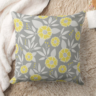 Funda de almohada amarilla floral, gris y amarillo