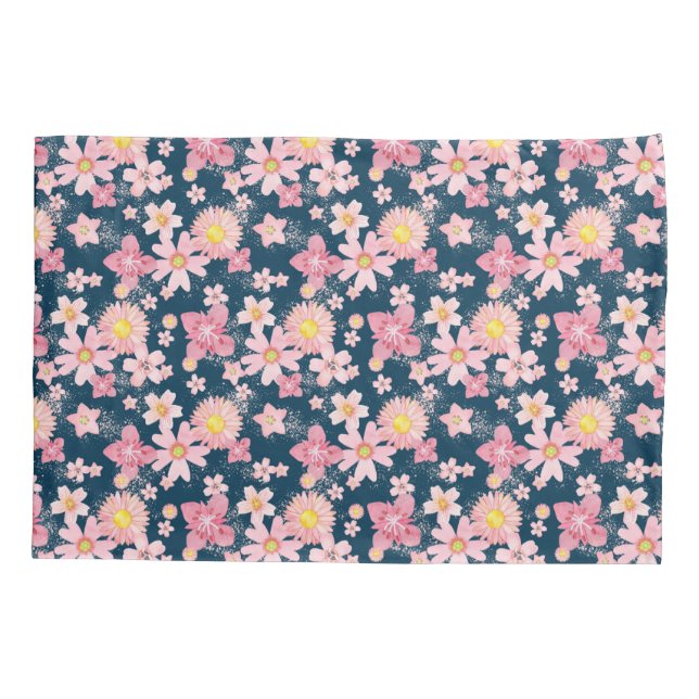 Funda de almohada azul de la Marina de Nieve Flora (Reverso)