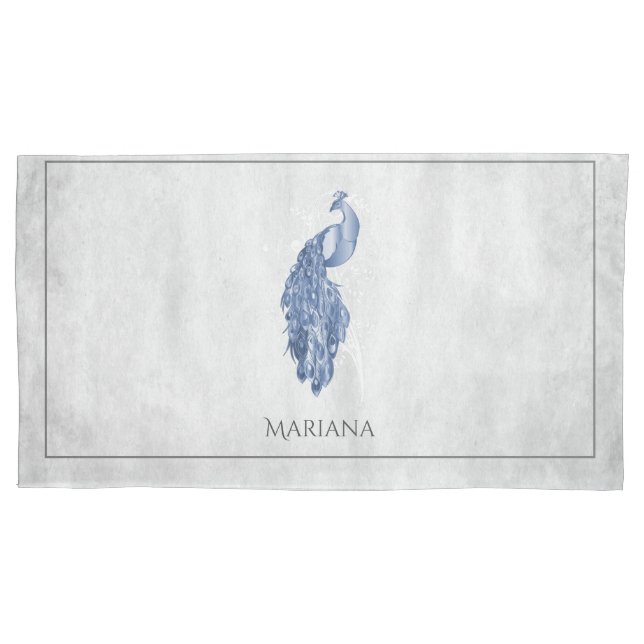 Funda de almohada azul elegante de pavo real (Anverso)