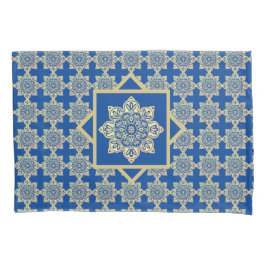 Funda de almohada con medallones de oro sobre azul