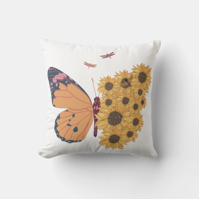 Funda de almohada de ala de mariposa y girasol (Anverso)