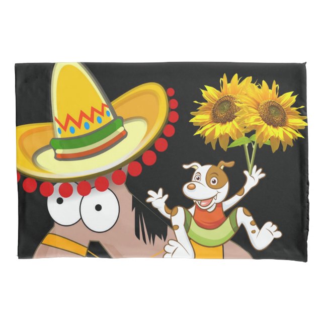 Funda de almohada de caballos florales de girasol (Anverso)