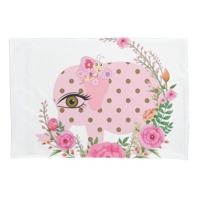 Funda de almohada de girasol, elefante rosa floral (Anverso)