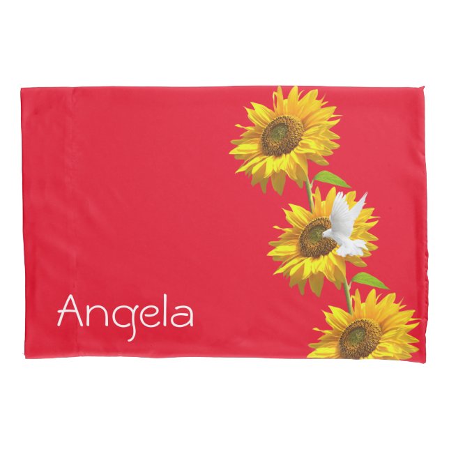 Funda de almohada de girasol, paloma floral (Anverso)