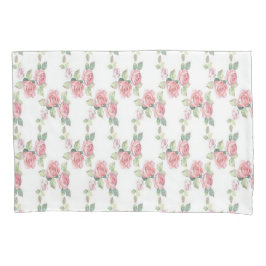 Funda de almohada de hojas verdes de flores rosada