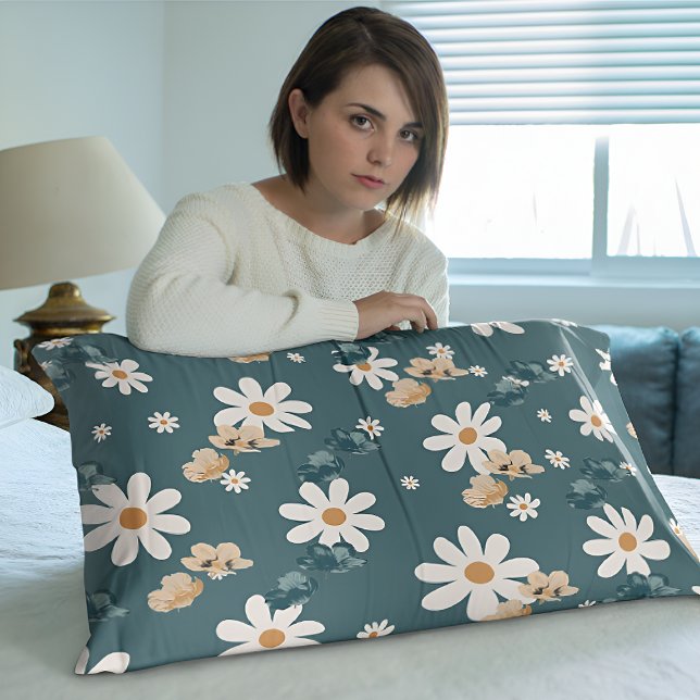 funda de almohada de la elegancia azul floral blan (Subido por el creador)