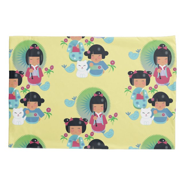 Funda de almohada de la muñeca de Kokeshi para los (Reverso)