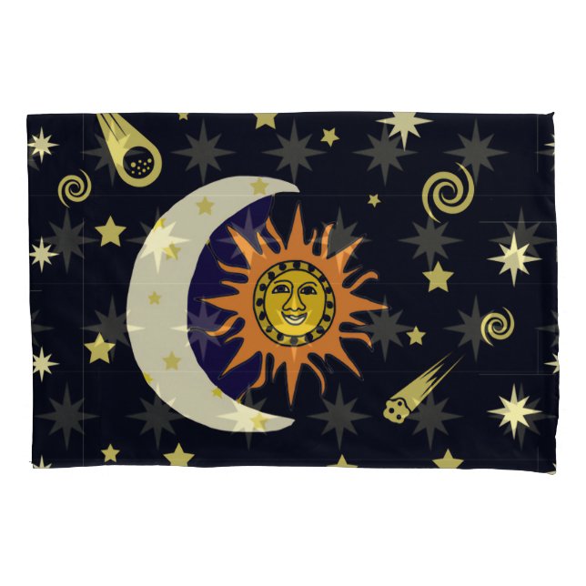 Funda de almohada de luna de sol y cuerpos celeste (Anverso-izquierdo)