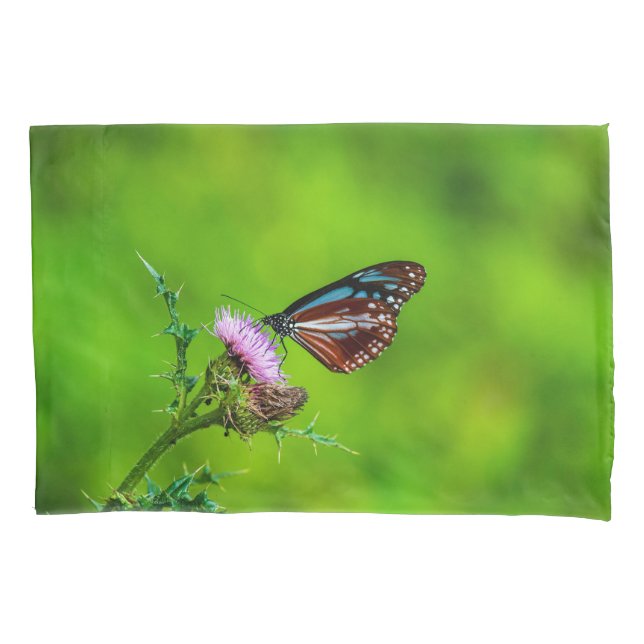 Funda de almohada de mariposa de flor morado (Anverso-izquierdo)