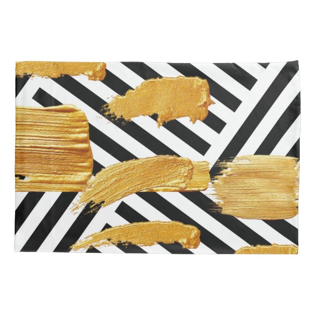 Funda de almohada de oro de banda blanca y negra (Reverso)