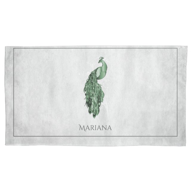 Funda de almohada de pavo real elegante y verde (Anverso)