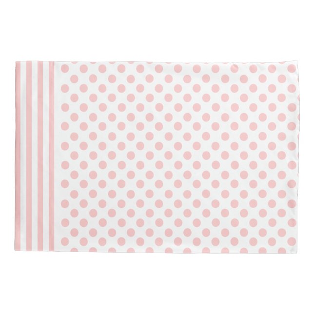 Funda de almohada de rayas rosas y puntos de polka (Reverso)