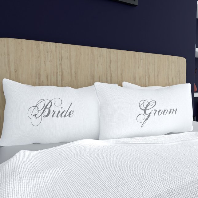 Funda de almohada elegante de Boda blanco de Novia (Elegant Bride and Groom Pillow Cases for their wedding night. Fancy!)
