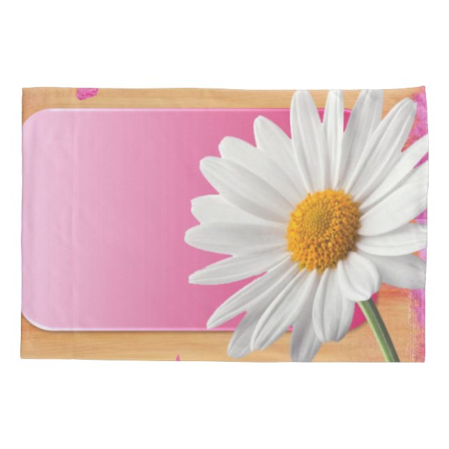 Funda de almohada Floral Azul Daisía Blanca Rosa (Reverso)