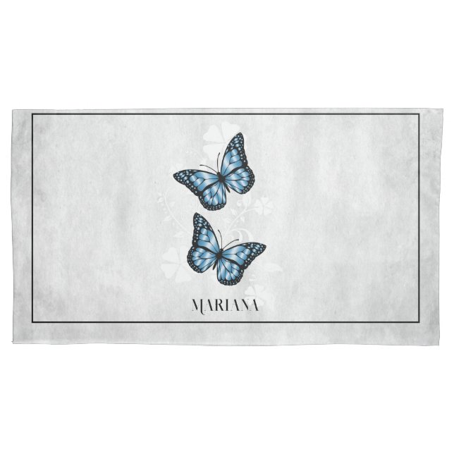Funda de almohada floral de mariposa azul (Anverso)