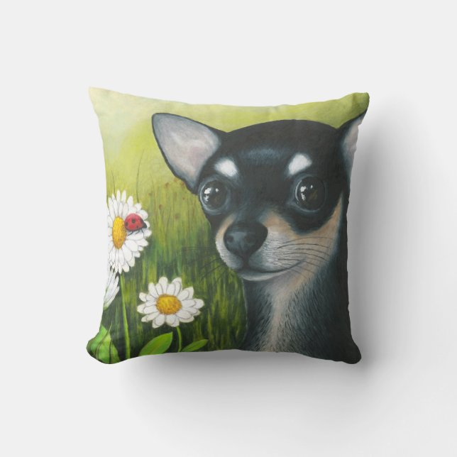 Funda de almohada negra Chihuahua Perro 79 (Anverso)