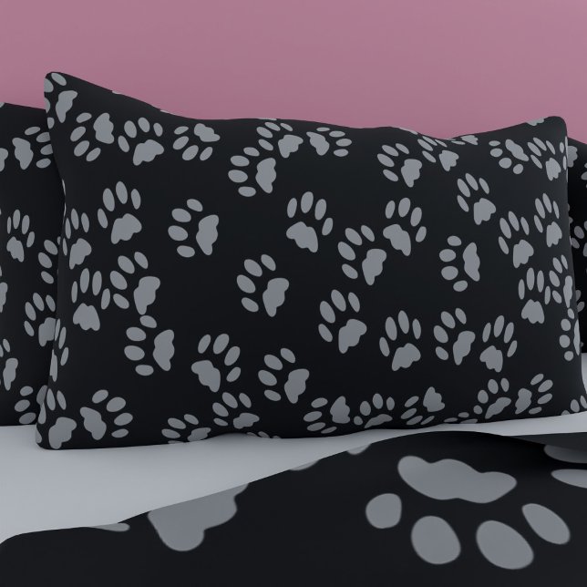 Funda de almohada negra y gris (If your black cat walks all over your pillow case, this is the pillow case for you)