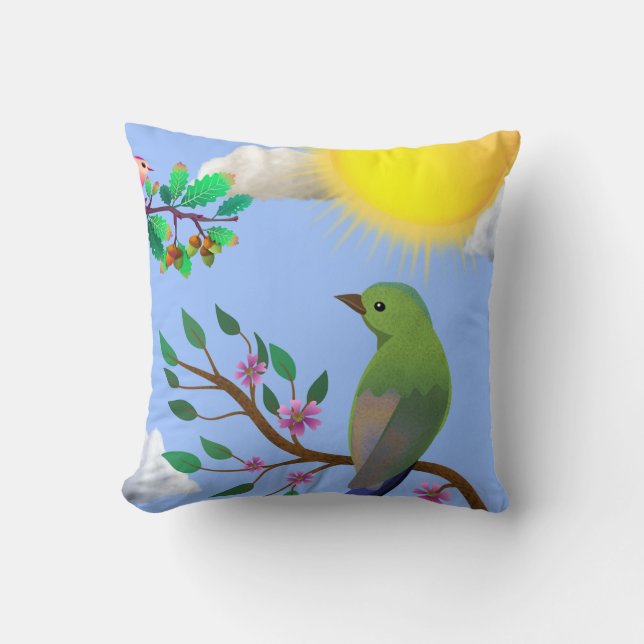 Funda de Almohada Pájaro Cantante Mañana Soleada (Anverso)