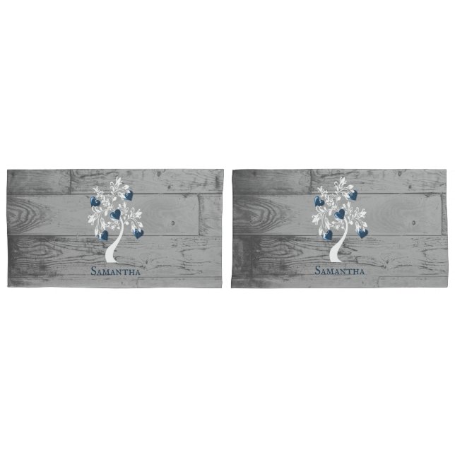 Funda de almohada personalizada Blue Tree of Heart (Anverso - Set)