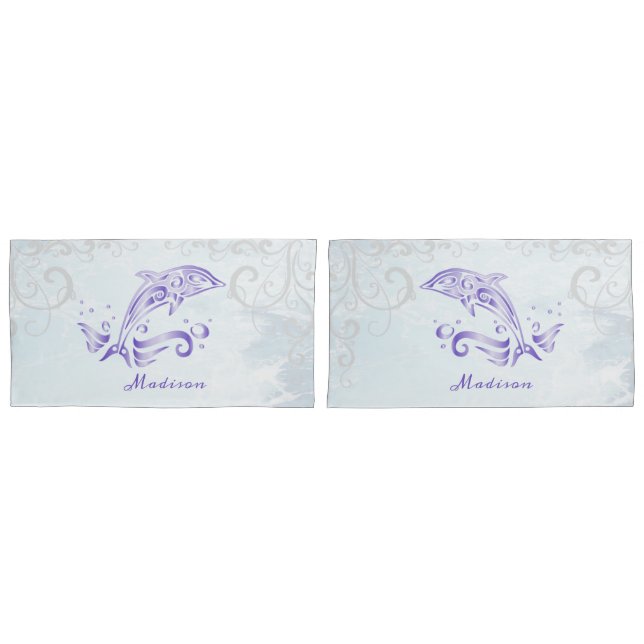 Funda de almohada personalizada de delfín morado (Anverso - Set)