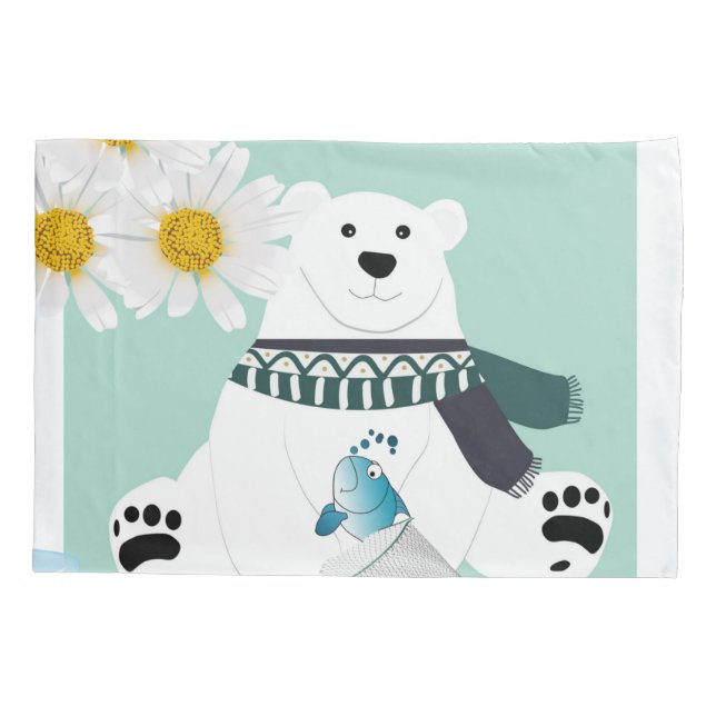 Funda de almohada Polar Oso Pescado Daisy Floral (Reverso)