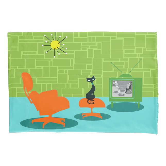 Funda de almohada retra del gatito de la era (Anverso)