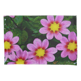 Funda de almohada rosada de las dalias
